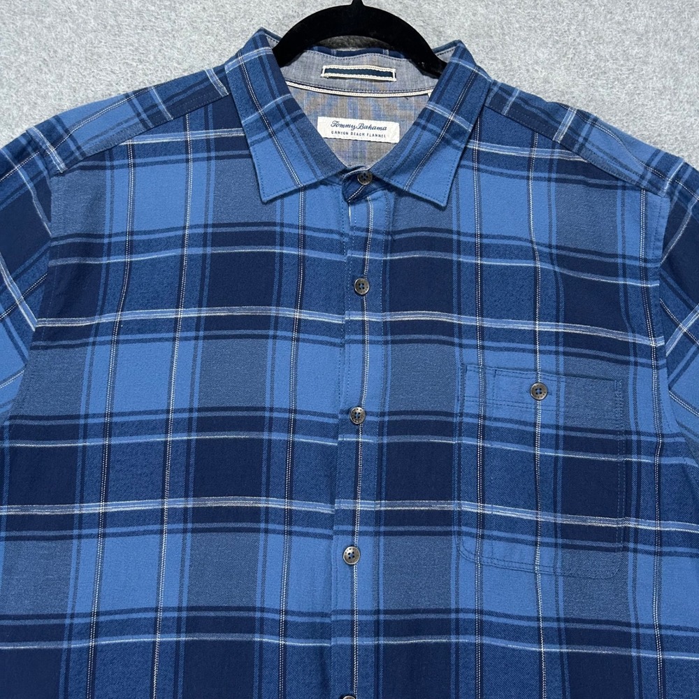 Tommy Bahama Button Down Canyon Beach Flannel Mens XL Blue Tencel Coastal Casual